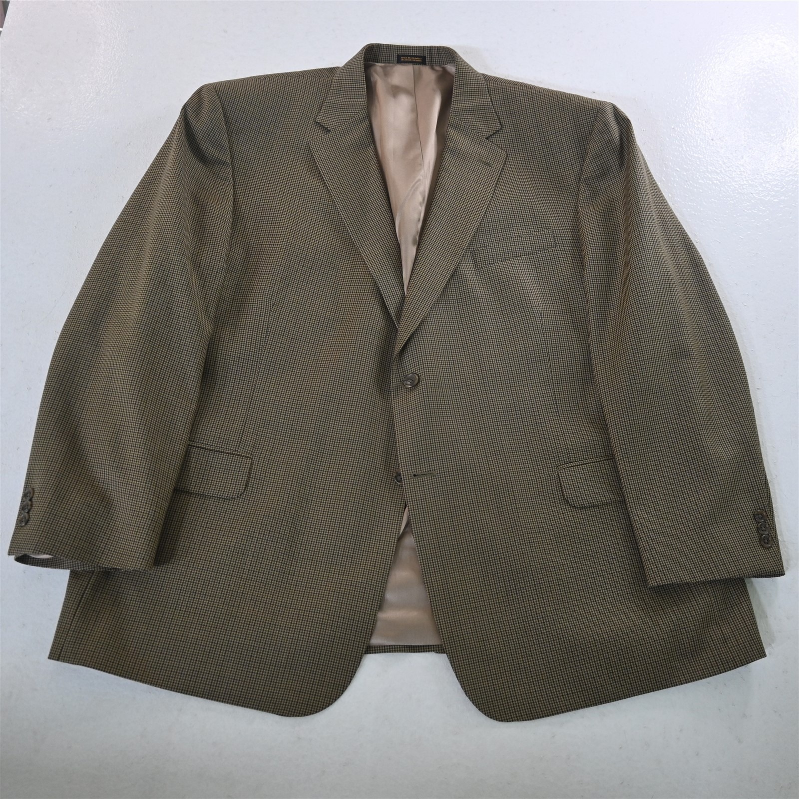 Stafford 52r Brown Houndstooth Check Wool Mens Blazer Suit Jacket Sport Coat